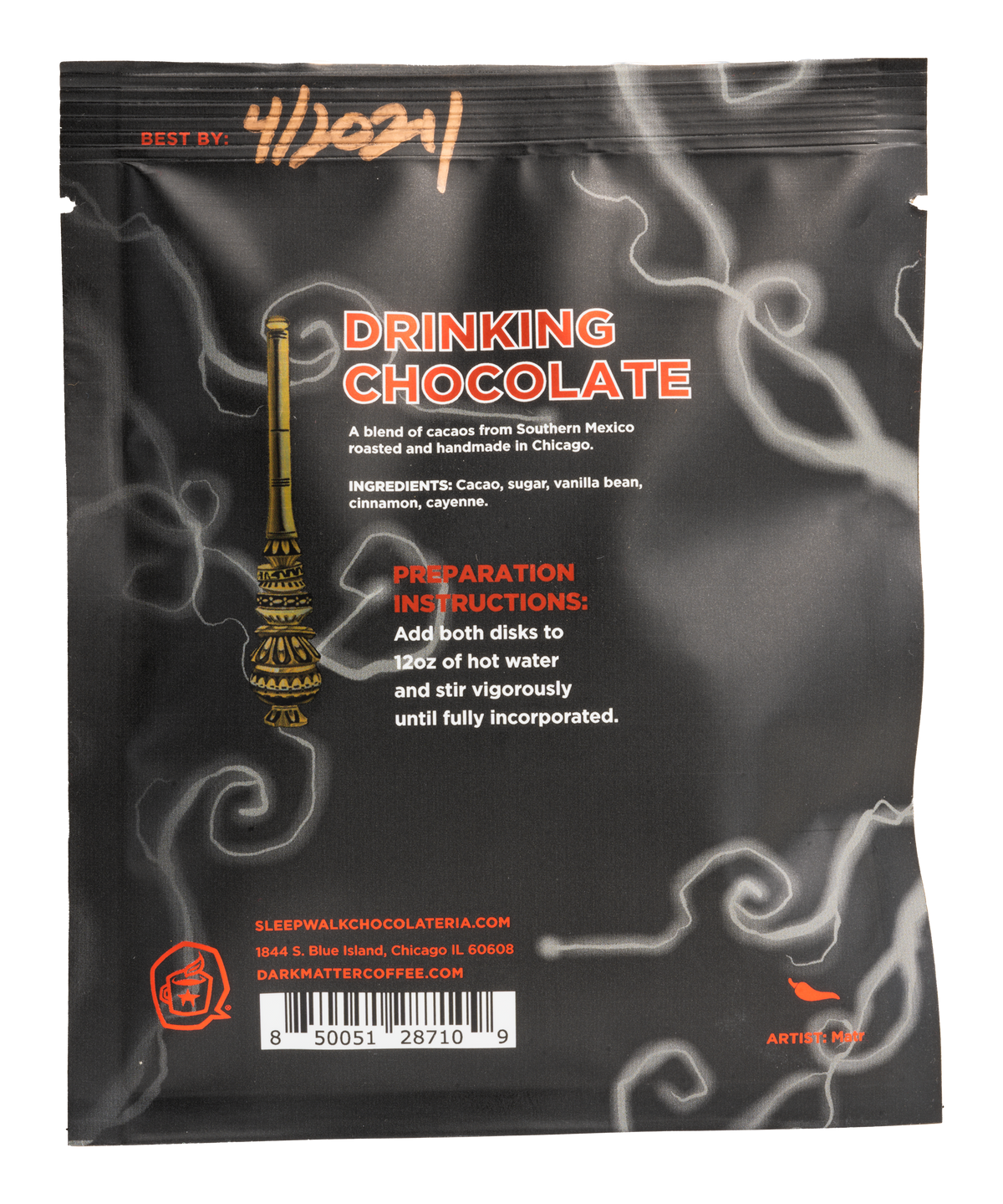 Back packaging drinking chocolate 